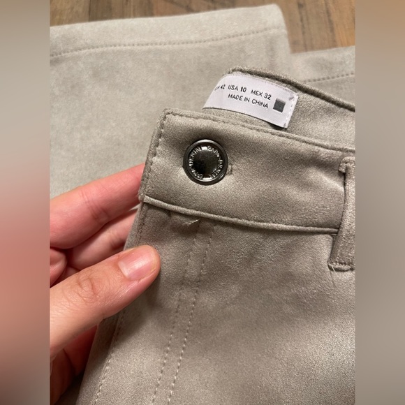 Grey slim faux suede slit high rise flare pants - Picture 2 of 12